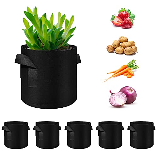5 Pack 10 Gallon Grow Bags, Heavy Duty Thickened Nonwoven Fabric Pots with Handles, Planter Grow Bags for Vegetables/Flower/Plant/Fruits, Black - color: Black, size: 10 Gallon