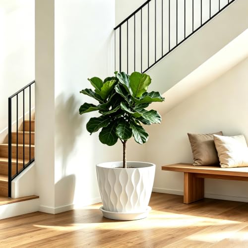 Plant Pots for Indoor Plants 3 Pack 10/9/8 Inch Plastic Planters - color: White