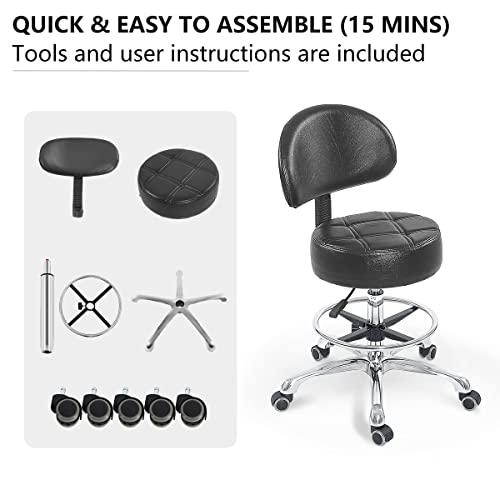 Grace&Grace Height Adjustable Swivel Stool with Extra Large Extra Thick Seat for Ultimate Comfort for Salon, Studio, Shop, Kitchen - style: Royal with Back
