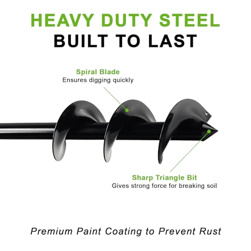 Auger Drill Bit for Planting 3.5 x 16 Inch, Garden Spiral Bit Bulb Planter Tool Drill Auger for Planting Bulb, Bedding Plant, Post or Umbrella Hole Digger for 3/8" Hex Drive - size: 3.5" x 16"-Black