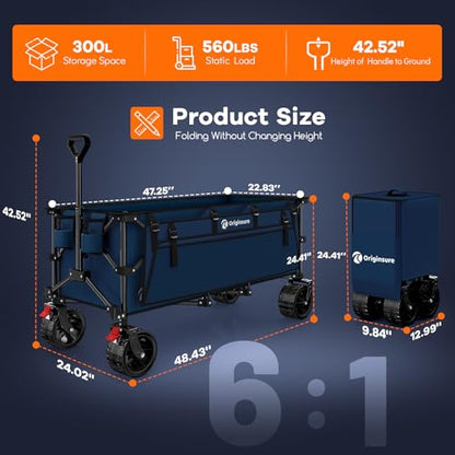 Originsure 300L Collapsible Beach Wagon Cart with Big Wheels, 560lbs, Blue - color: B-blue