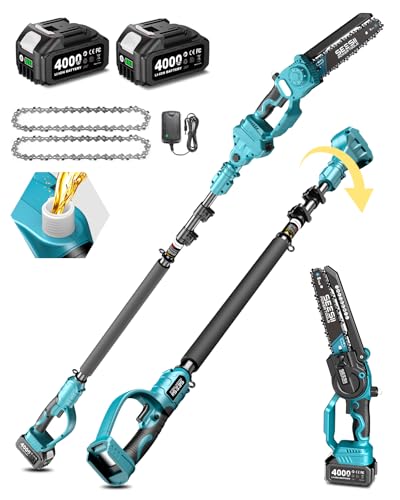 SEESII 2-in-1 Cordless 8 Inch Pole Saw & Mini Chainsaw, 2×4.0Ah Batteries - color: Deep Blue