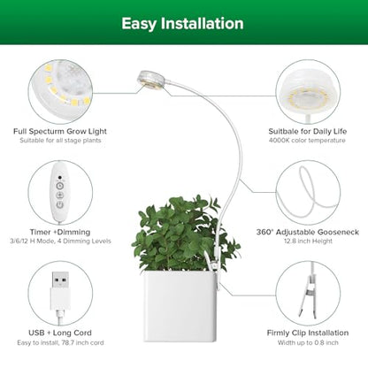 SANSI Grow Lights for Indoor Plants, Pot Clip On LED Plant Light, 5W 2-Pack - size: 2-Pack