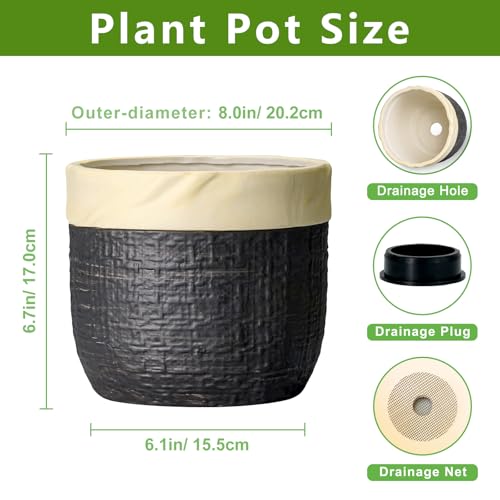 8 Inch Planter, Ceramic Pots for Plants, Round Flower Pot, Black - color: Black, size: 8 Inch