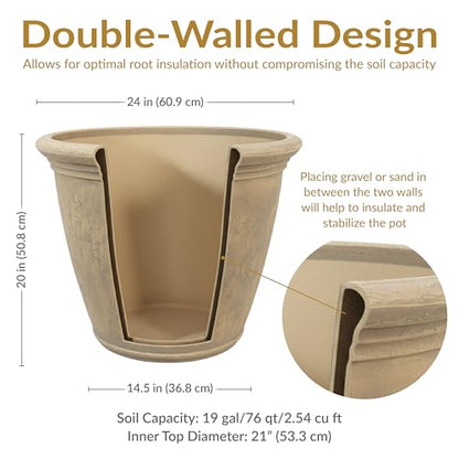 Sunnydaze Anjelica 24'' Large Plastic Planter Pot for Plants, Beige - color: Beige, size: 24 in