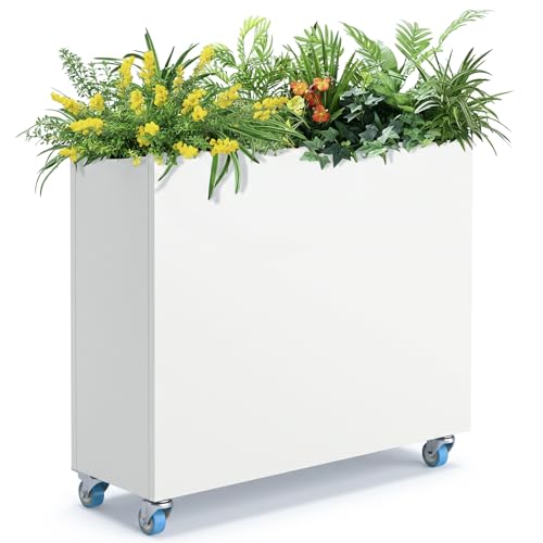 HAYOHRT White Rectangular Planter Box for Outdoor Indoor Patio Porch with Drainage Holes & Removable Shelf Flower Planter 35 x 12 x 26inch Modern Design for Plants Flowers Vegetables Fruits - color: White, size: 35x12x26''(LxWxH)