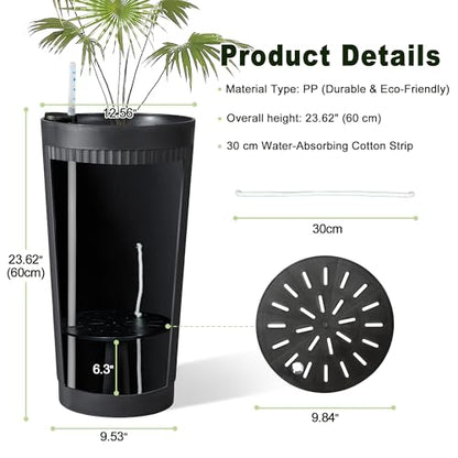 Self Watering Tall Planters Set of 2, Black Round - color: Round Stripe Black
