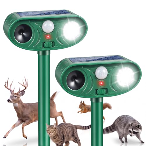 2026 Ultrasonic Solar Animal Repellent Outdoor, Deer Repellent Devices Cat Squirrel Rabbit Dog Raccoon Deterrent with Motion Sensor Flash Light for Yard Garden Lawn 2 Pack(Green)