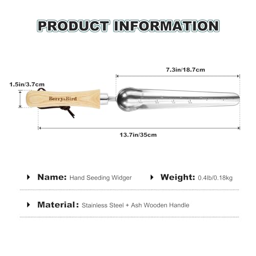 Berry&Bird Seeding Widger,Stainless Steel Seed Dibber Tool with Measuring Scale,Wooden Handle Garden Bulb Trowel for Seed Planting Tool Hand Shovel Planter Transplanter Dibber Soil Digginng - color: Seeding Widger, size: Small