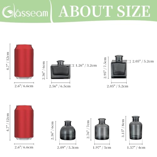 Glasseam Small Vases for Flowers, Mini Smoke Gray Glass Bud Vases Set of 5 - color: Gray, size: 5Pcs- Mini Vases