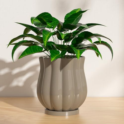 4.7" Brown Ceramic Plant Pot with Saucer - color: Brown, size: Small