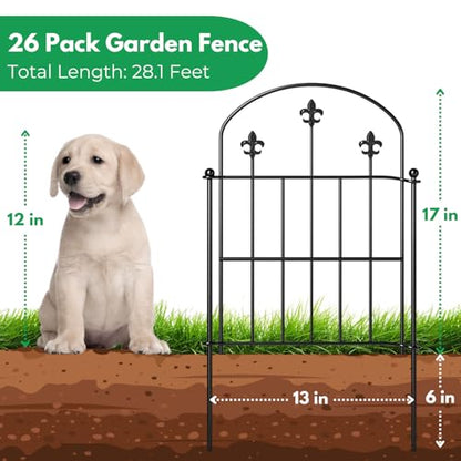 Decorative Garden Fence Border 10 Pack 22in(H) x 28ft(L), Black Rustproof Metal Garden Fencing Animal Barrier for Dogs