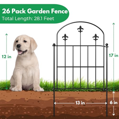 Decorative Garden Fence Border 10 Pack 22in(H) x 28ft(L), Black Rustproof Metal Garden Fencing Animal Barrier for Dogs