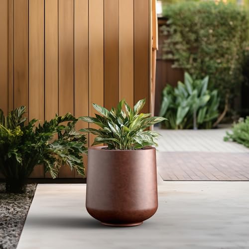 Kante Large Round Curved Rusty Concrete Planter 16.5" Dia, Outdoor - color: Rusty, size: 15.3" D