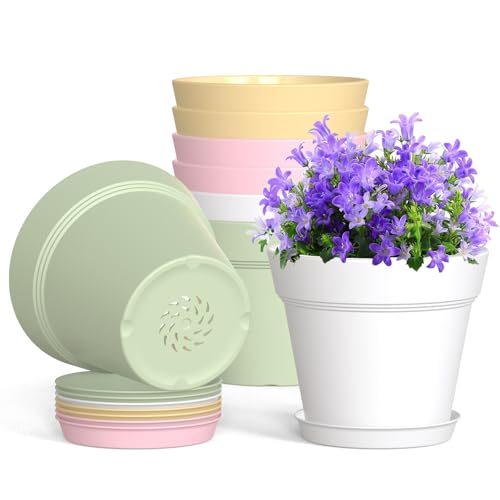 WSMKSZ 4 Inch Plastic Plant Pots with Drainage Holes and Trays – 8 Pack Small Nursery Pots for Indoor & Outdoor House Plants and Flowers, Seedling Starter Planters, Colorful - color: Multicolor, size: 4in 8pcs