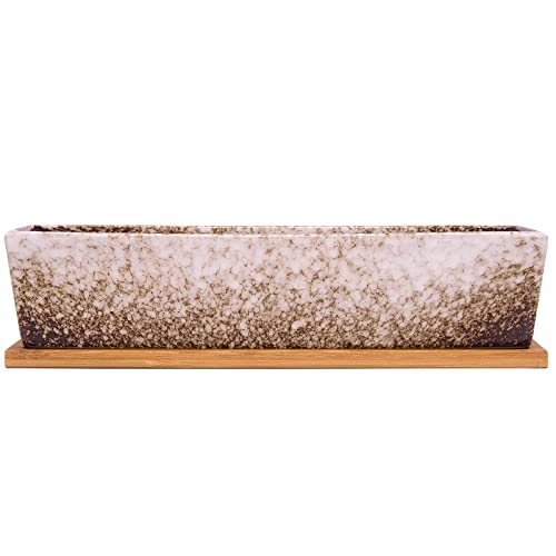 Succulent Pots, 12'' Large Long Rectangle Succulent Planter Pots with Drain - color: White
