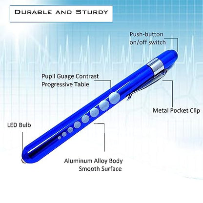 5 pc Bandage Scissors 5.5", Stitch Scissors 4.5", Hemostat 5.5" Straight & Curved, Diagnostic Penlight Made of Premium Quality Stainless Steel - For Training Emergency Supplies & First Aid Kit (Blue) - color: Blue
