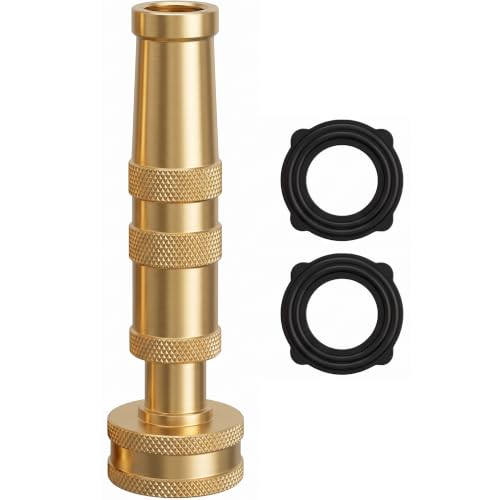 Hourleey Adjustable Twist Hose Nozzle, 4" Heavy-Duty Brass 3/4" GHT Hose Nozzle with 2 Garden Hose Rubber Washers (1 Pack) - size: 4 Inch Nozzle Twist 1Pack