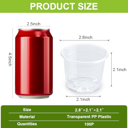RooTrimmer 100 Pack 2.8 Inches Clear Plant Pots with Drainage Holes, Transparent Seeding Nursey pots, Round Plastic pots for Seeds Starter, Seeds Germination - size: 2.8 Inch 100P