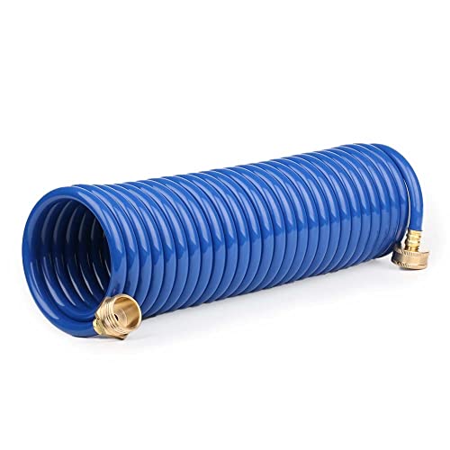 25FT EVA Coiled Garden Hose, 1/2 in Blue Hose, Brass Fittings - size: 25FT