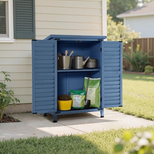 MCombo Small Outdoor Storage Cabinet, Wood Shed with Shelf 0985 (Blue) - color: Blue