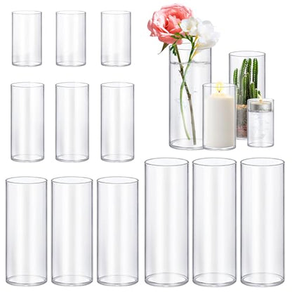 12 Pack Glass Cylinder Vases 4,6,8,10 Inch Tall Clear Flower Vase Hurricane Floating Candle Holder for Table Centerpiece Wedding Home Decor. - size: 12 Pack (4,6,8,10 Inch )
