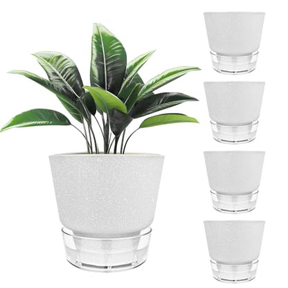2024 Upgraded 5 Pack 6-Inch Self-Watering Planter Pots with Deep Reservoir for Indoor and Outdoor Plants with Planting Tools (Frosted White) - color: Frosted White