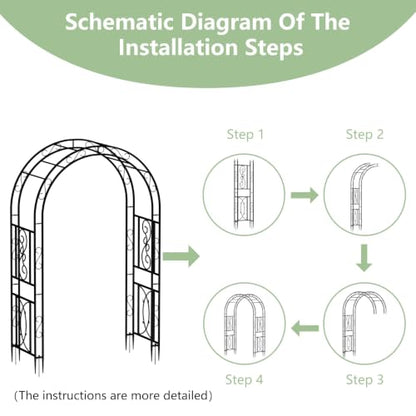 unho Metal Garden Arbor Trellis, Black Arch for Climbing Plants 84 * 52in - size: 52*21*84inch