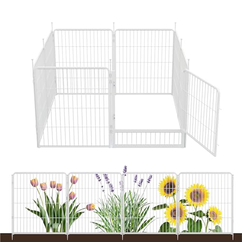 SunsGrove Garden Fence with Gate, 32 in(H) x 17.8 ft(L) 8 Panels Heavy Duty Metal Animal Barrier Fence for Yard, Suitable for Indoor or Outdoor Dog Pet Fence, Garden Fence Border, White - color: White, size: 32 in(H) x 17.8 ft(L) 7 Panels +1 Gate