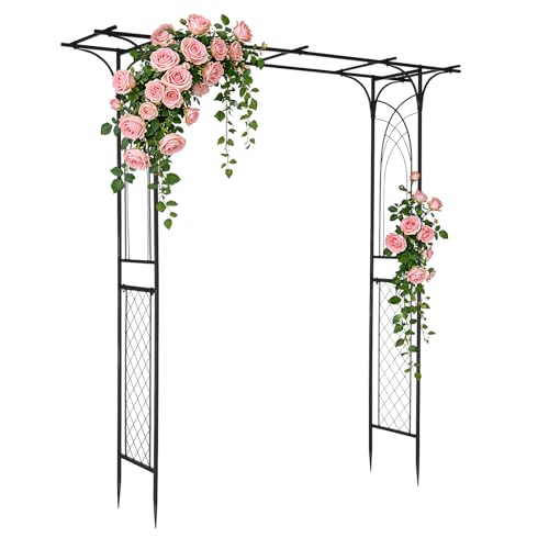VINGLI Garden Arbor, Arch for Wedding Ceremony Party, Christmas Garden Decor Steel Garden Trellis for Plant Climbing, Arch for Garden, Backyard, Lawn, for Hallowmas (Flat Top) - style: Flat Top