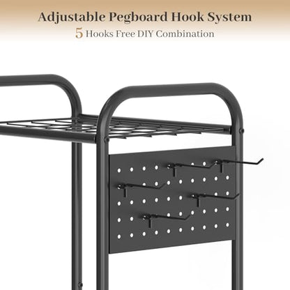 Garden Tool Organizer, Garage Tool Storage Rack, Heavy Duty Metal with Side Pegboard & Adjustable Hooks, Utility Racks for Shed, Patio & Outdoor Use - style: Tool Rack with Side Pegboard & Hooks