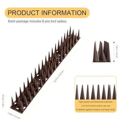 OFFO Bird Spikes for Pigeon Woodpecker Crow, Outdoor Use for Balcony Patio Window, Easy to Install, Brown, Covers 8.3 Feet(2.5m) - color: Brown