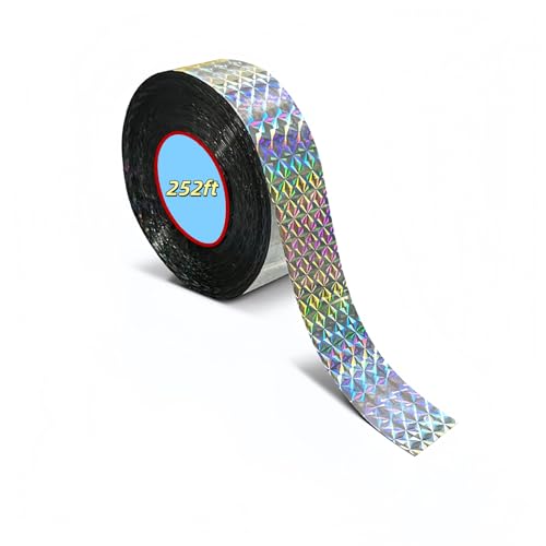 Shudyear Bird Scare Reflective Tape, 252 Feet Per Roll, Double-Sided Reflective, A Substitute for Scarecrows, Suitable for Outdoor Use in Homes, Gardens, Farms, and Orchards (1, Grid Style)