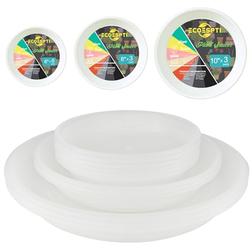 12Pcs Colourful Plant Saucer, 6 8 10 Inch Durable Plastic Plant Tray, Round Plant Pot Saucers, Drip Tray for Indoor and Outdoor Garden, Semi-Clear - color: Semi-Clear, size: 6"+8"+10"