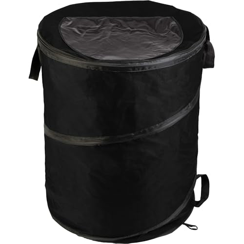Collapsible Trash Can - 46-Gallon Garbage Can Outdoor Bin with 3 Stakes for RV, Camping, Storage, Recycling, or Yard Waste by Wakeman Outdoors (Black) - color: Black, size: 46-Gallon