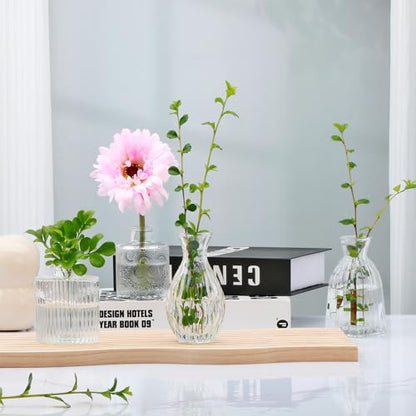 Glass Bud Vases Set of 4, Small Flower Vases for Wedding Centerpiece - color: Clear