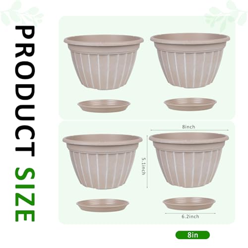 4 Pack Flower Pots,8 Inch Plants Pot,Planters Pot with Drainage Hole - color: Beige, size: 8 inch-4 pack
