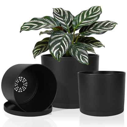 GARDIFE 3 Pack Cylinder Planter Set 10/9/8 Inch White Indoor Plant Pots - color: Black