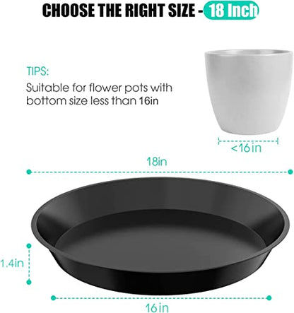 6 Pack Plant Saucer 12 14 16 18 20 22 Inch Plastic Plant Tray, Sturdy and Durable Flower Pot Container Accessories Plant Pot Saucers for Indoor and Outdoor (18 Inch, Black) - size: 18 Inch
