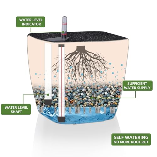 Dexceder 13x12 Self Watering Planter with Wheels (Stone Matte) - color: Stone, size: 13x12