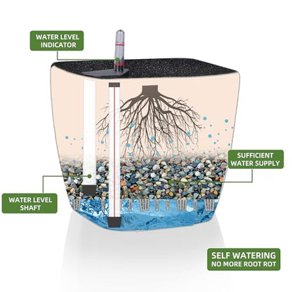 Dexceder 15x14 Self Watering Planter with Wheels (Stone Matte) - color: Stone, size: 15x14