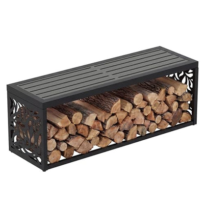 47" Outdoor Storage Bench, HDPE Seat, Steel Frame, Leaf - style: Willow leaves