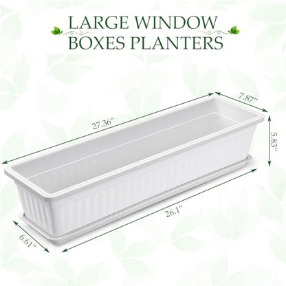FillTouch 6 Pack Window Flower Box Planter White Rectangle Planter, 27 Inch - size: 27 Inch