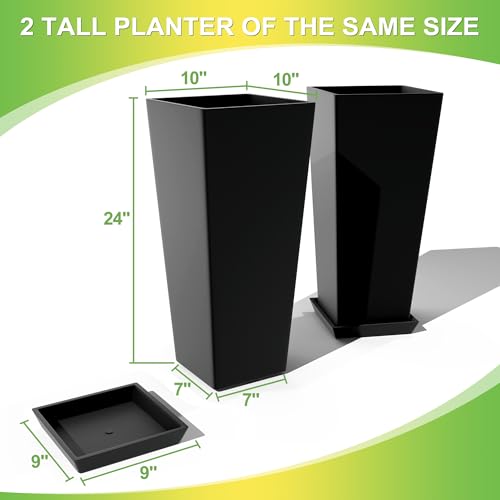 TUYOHW 24-Inch Tall Planters for Outdoor Plants, Set of 2, Black - color: Square Classic Black