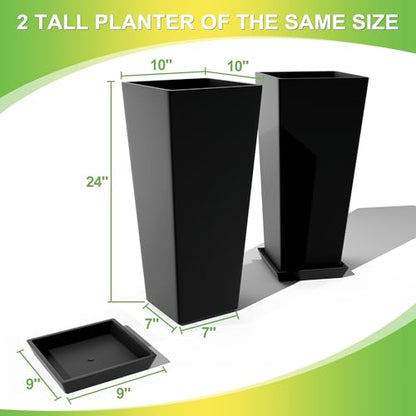 TUYOHW 24-Inch Tall Planters for Outdoor Plants, Set of 2, Black - color: Square Classic Black