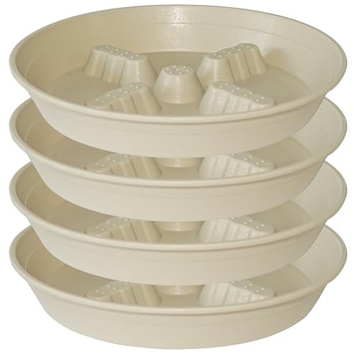 4 Pack Plant Saucer 10 inch, 8 12 14 17 inch, Plant Stand Plastic Plant Saucers for Indoors Outdoor, Heavy Duty Flower Plant Risers for Inside Pots, Pot Saucers for Plants, Grow Bags Saucers - color: Beige, size: 10"-4 Pack
