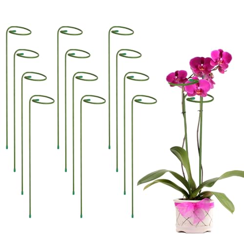uxcell 12pcs Plant Support Stakes, 14inch Single Stem Stakes Garden Plant Cage Support Rings for Orchid Rose Tomato Peony Flowers - size: 14inch