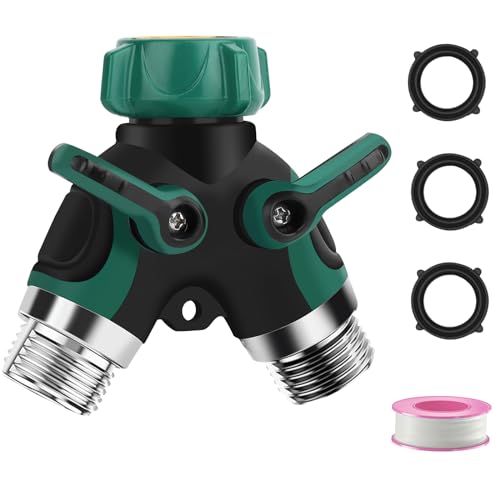 Garden Hose Splitter 2 Way, 3/4" Y Water Hose Splitter with Comfort Rubber Long Handle, Faucet Splitter, Heavy Duty Metal Connector with Comfortable Rubberized Grip for Outdoor Gardening Hoses(1 Pack) - color: 2 Hose Splitter-One Pack