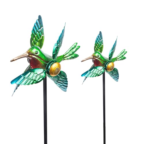 2 Pack Solar Wind Spinners, Hummingbird Metal Garden Stake Outdoor Decor - size: 2.5 ft
