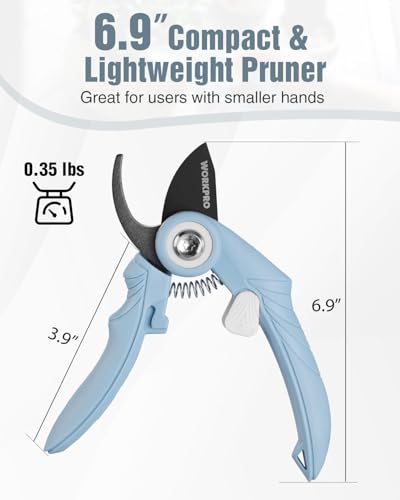 WORKPRO 6.9" Bypass Pruning Shears Gardening Scissors with SK5 Blade, Blue - color: Blue